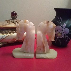 2 Marble Horse Head Bookends